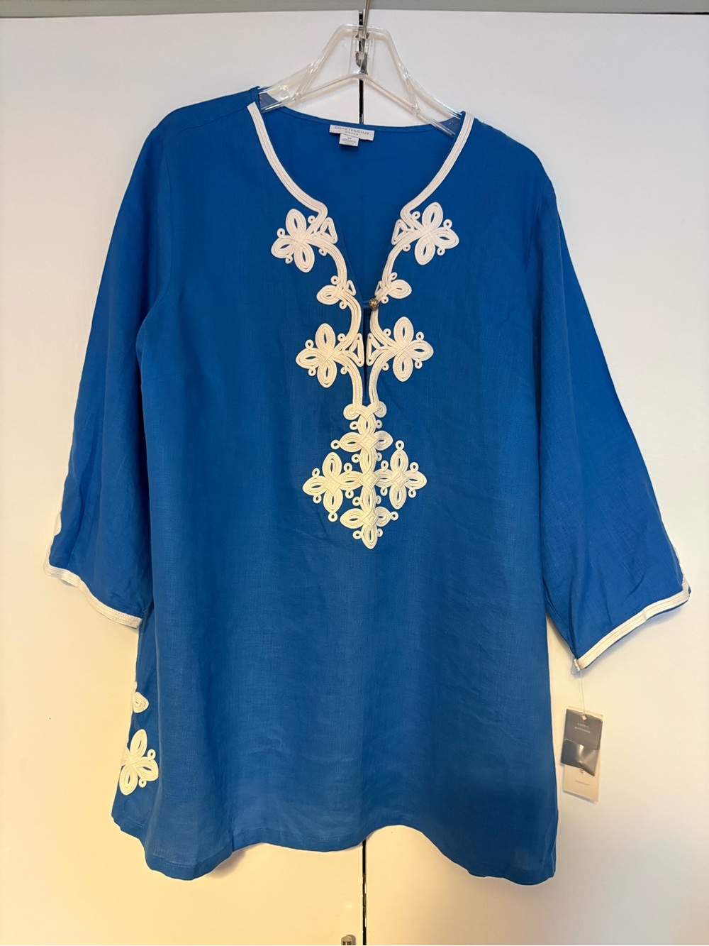 Charter Club Royal Blue Tunic with White Embroidered Detail